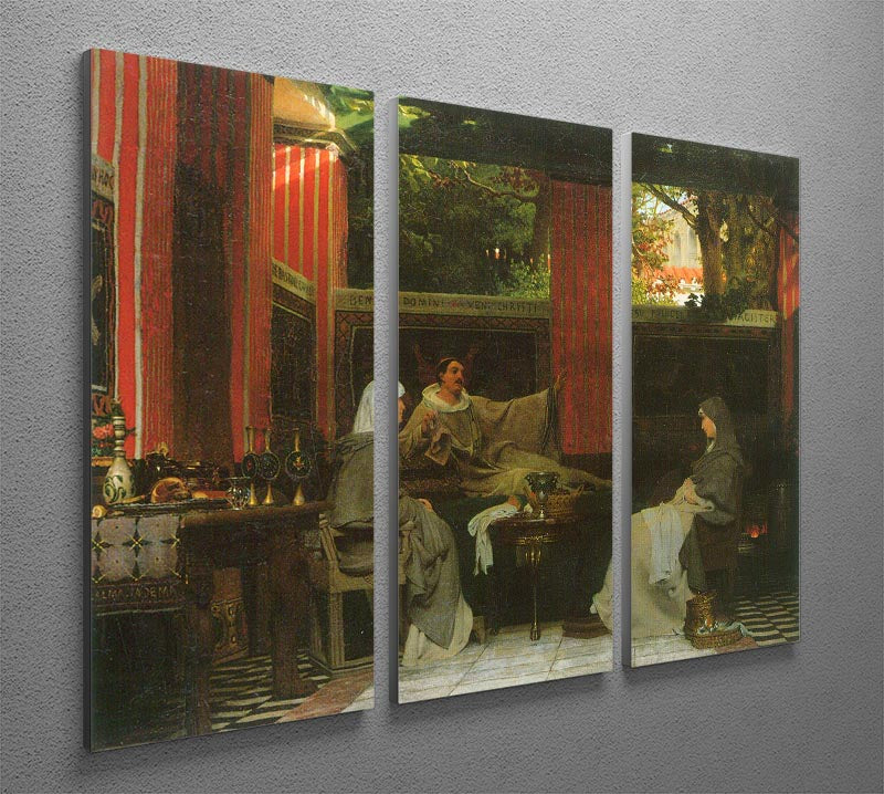 Three-panel canvas art featuring Venantius Fortunatus Radegund VI by Alma Tadema, showcasing vibrant colors and intricate details.